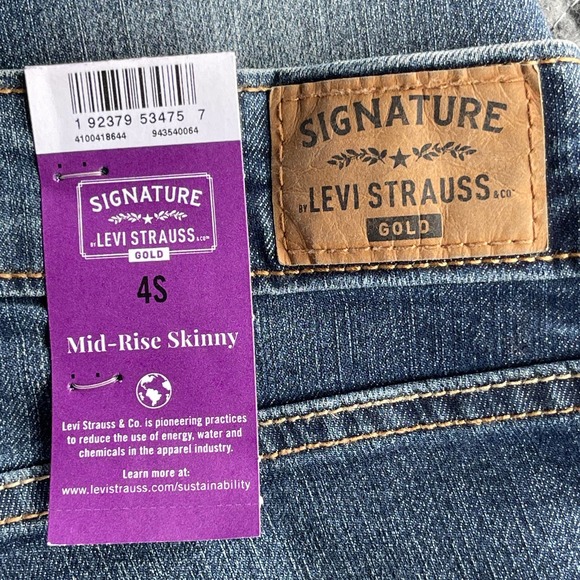 Levis Jeans Womens Size 4 Short Blue Signature Mid Rise Skinny Gold NEW - Picture 4 of 14